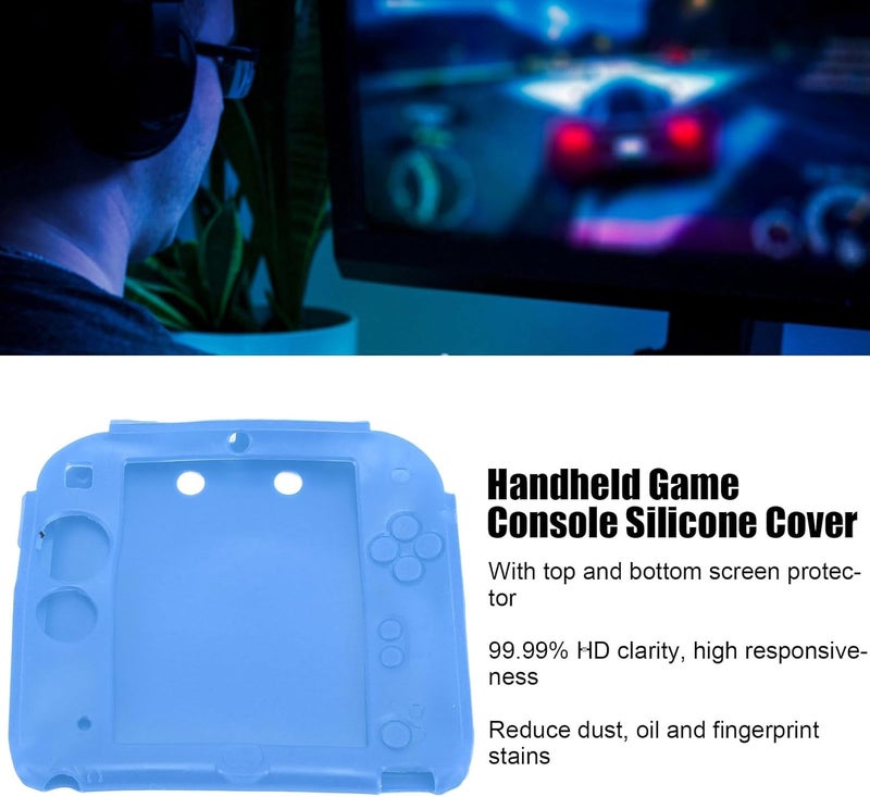 Dpofirs Handheld Game Console Silicone Cover for 2DS Soft Protective Case Scratch with Top Bottom Screen Protector (Blue) - Image 5